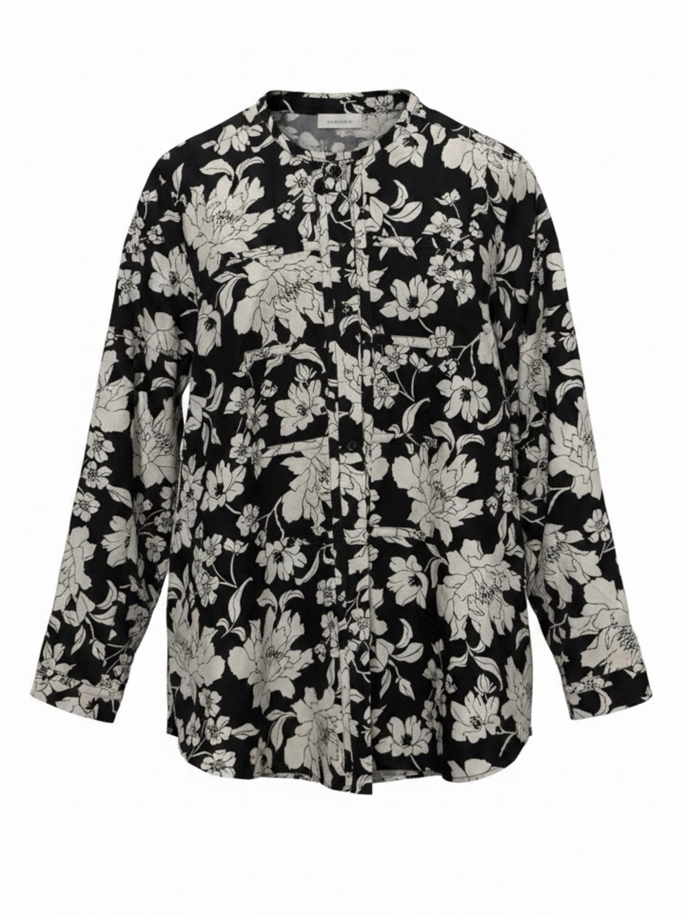 Silk Collection by Harve Benard Black & White Silk Floral Button Up Blouse